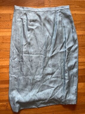 Drapers and Damons vintage light turquoise blue silk jacquard pencil skirt 14